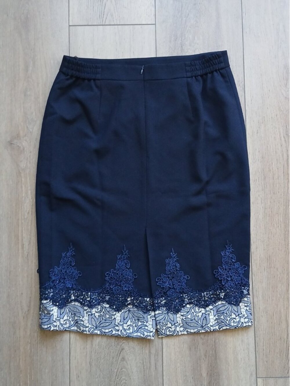 Elegant Navy Blue Lace Skirt Suit Set Size 46 Special Occasion 3-Piece Wedding - Picture 7 of 16